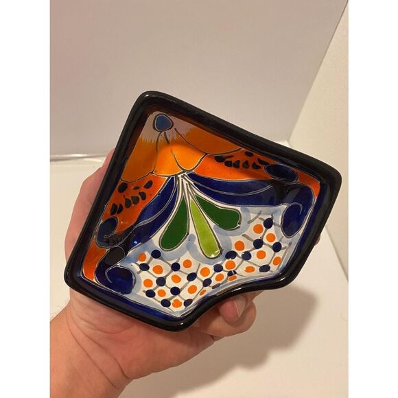 Vintage Talavera Large Hand Painted Serving Plate and 2 Small Corner Dishes Blue - Picture 7 of 12